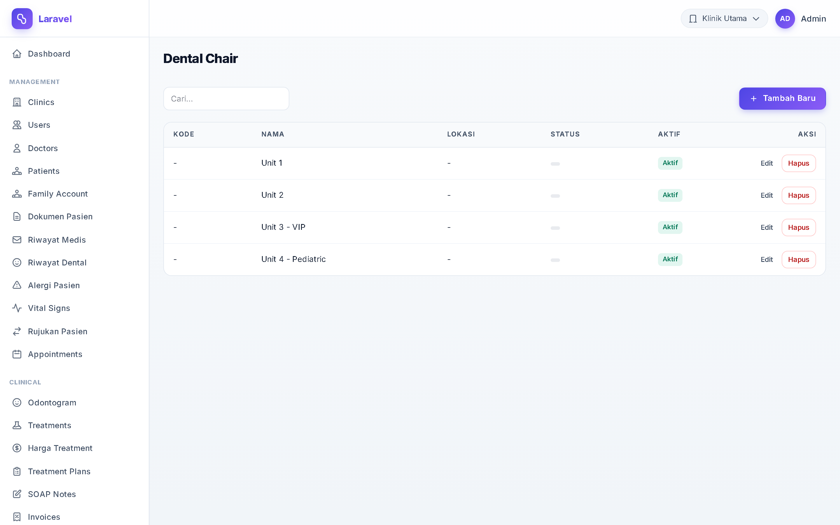 Screenshot Dental Chair Management