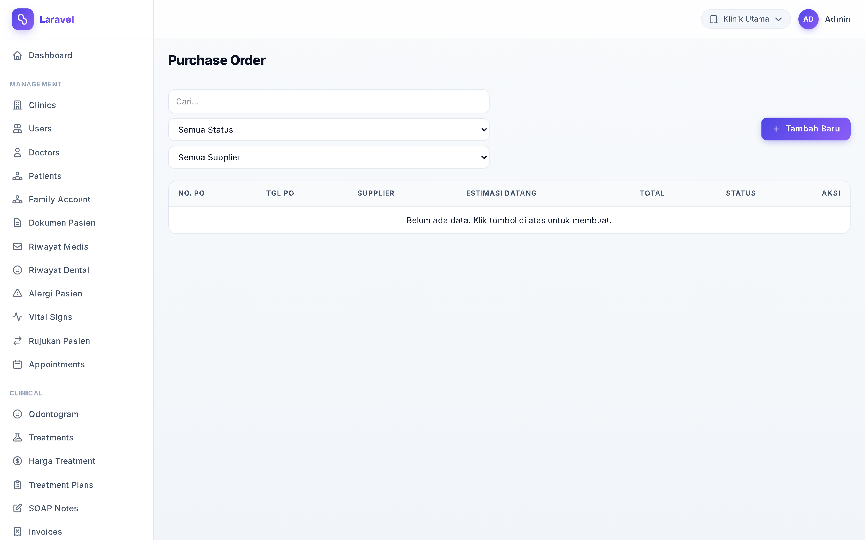 Screenshot Purchase Order