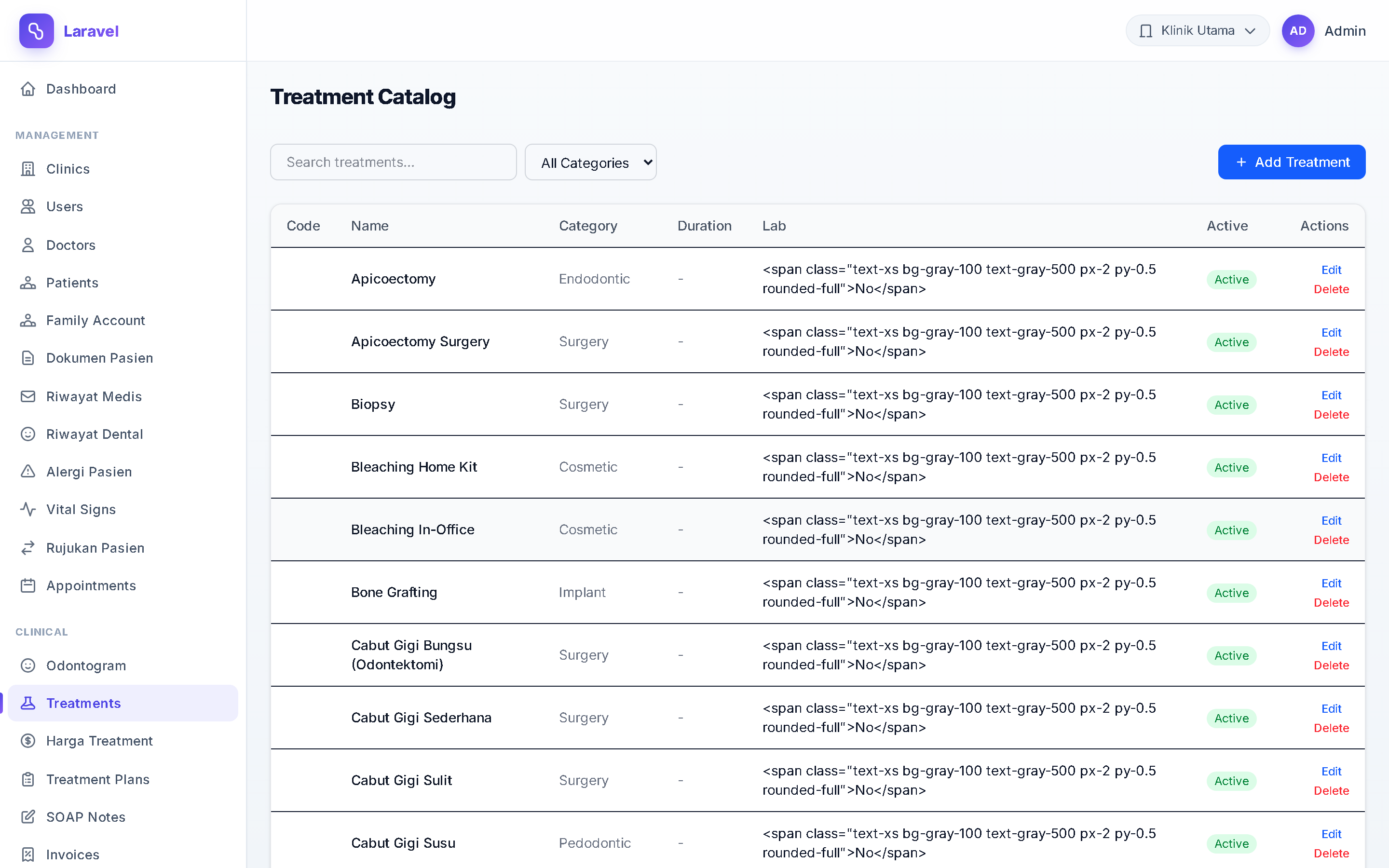 Screenshot Katalog Treatment